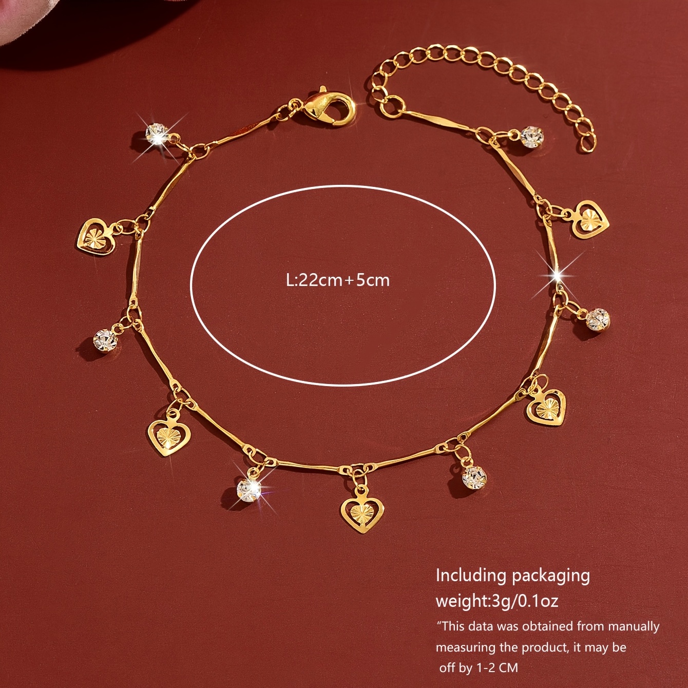Rhinestone Embellished Adjustable Heart Anklet for Women